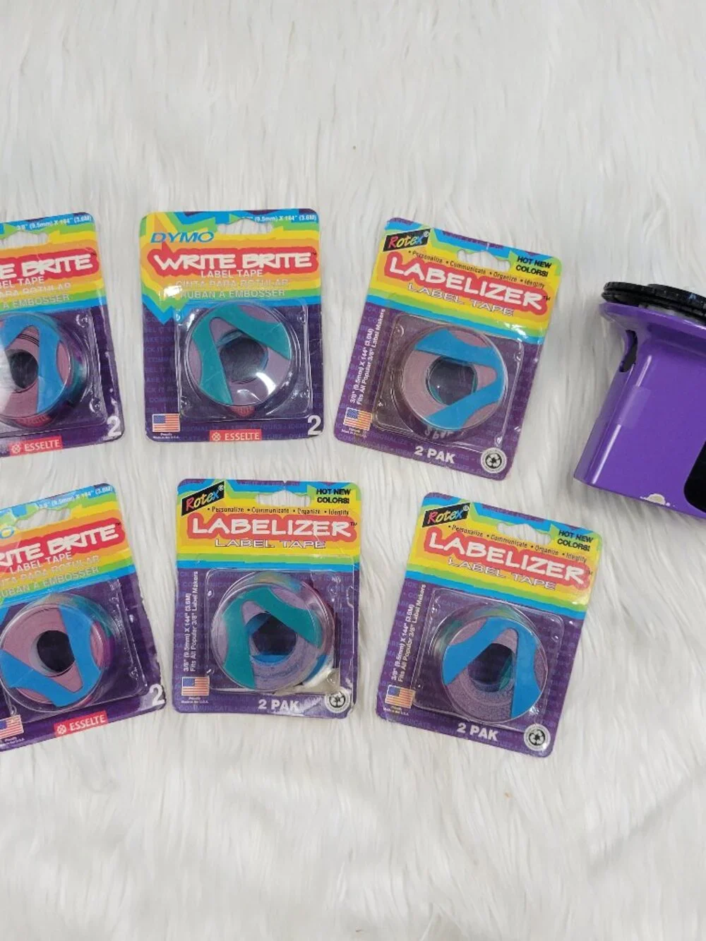 Vintage Rotex Label Maker & Dymo Write Brite & Labelizer Pink Purple Tape Sealed